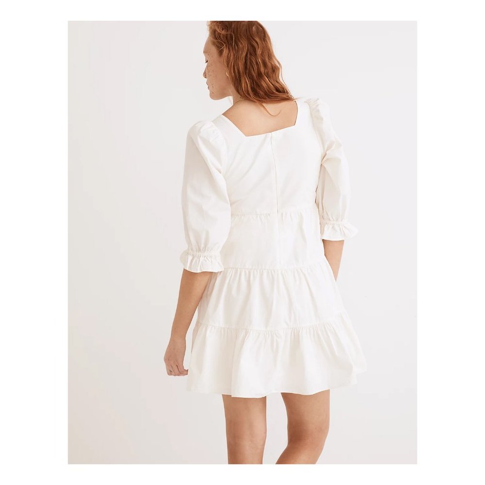 Madewell NWT Poplin Lizzie Babydoll Dress 12 Puffed Sleeves-Tiered Lighthouse - Picture 3 of 15